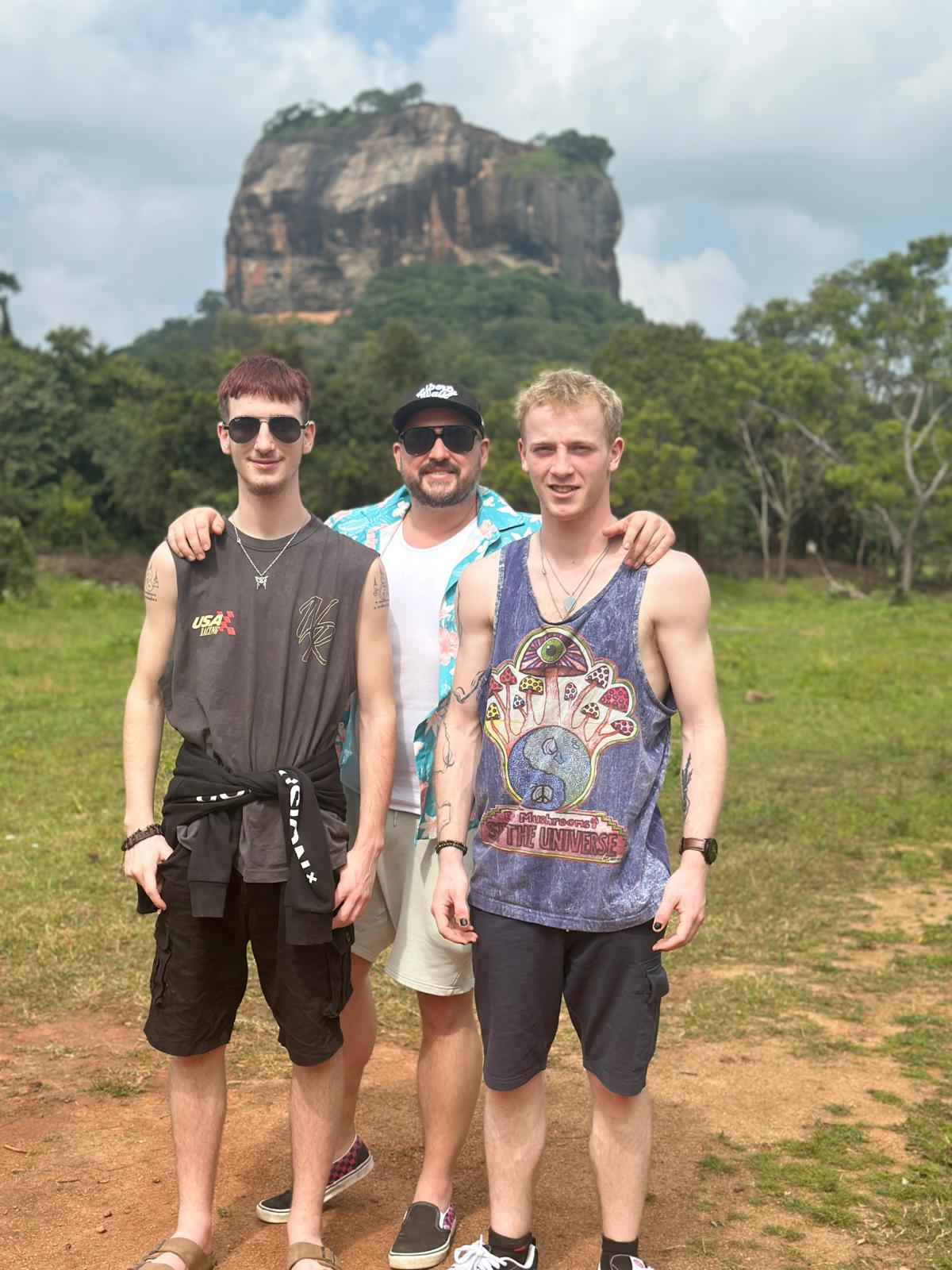 The crew standing in front of Sigiriya, Lion Rock, Sri Lanka